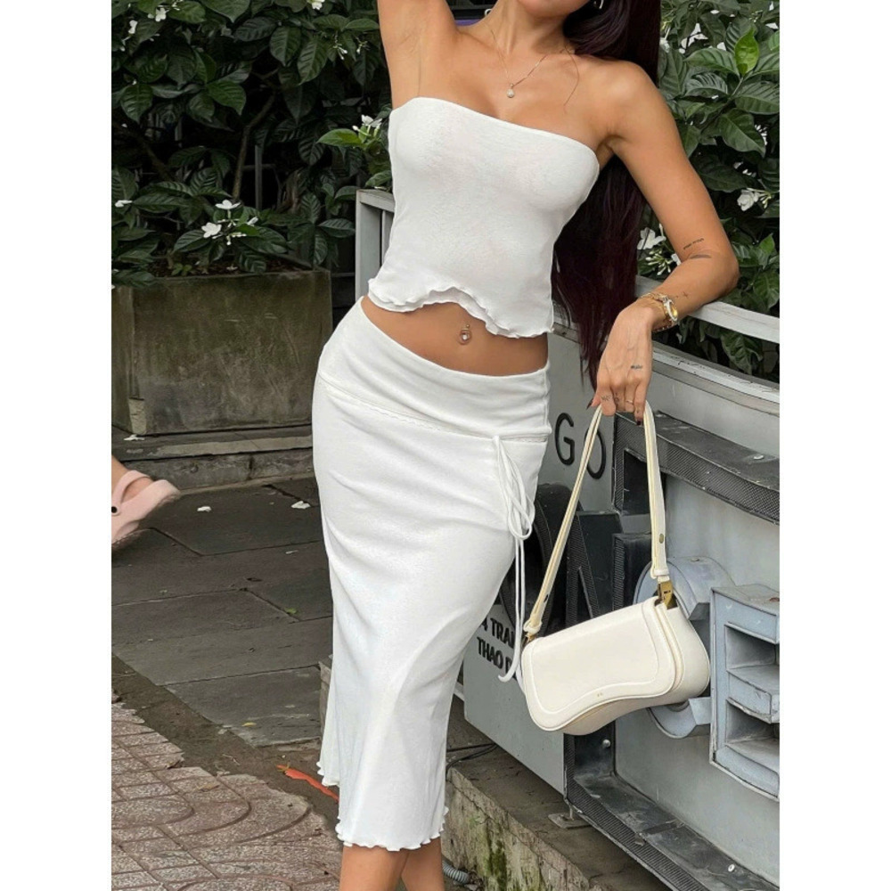 Zara Summer Vacation Off Shoulder Tube Top Bodycon Pencil Skirt Set